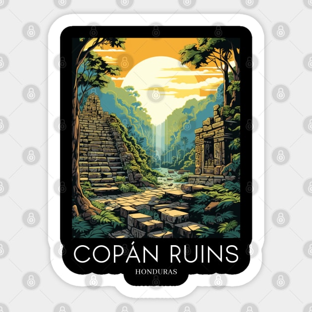 A Pop Art Travel Print of the Copán Ruins - Honduras Sticker by Studio Red Koala